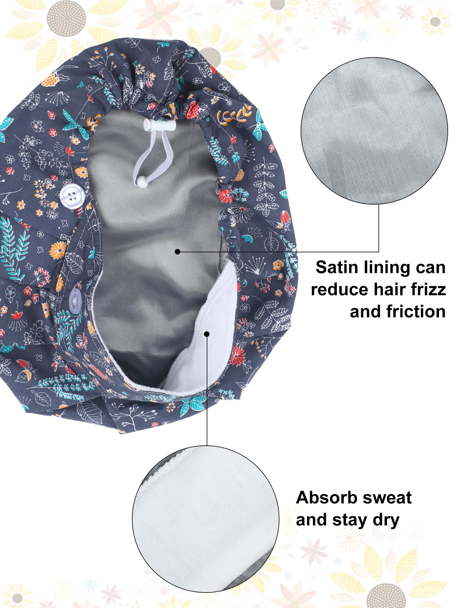 Floraltop satin lining provides smooth feel and sweat absorption for comfortable wear.
