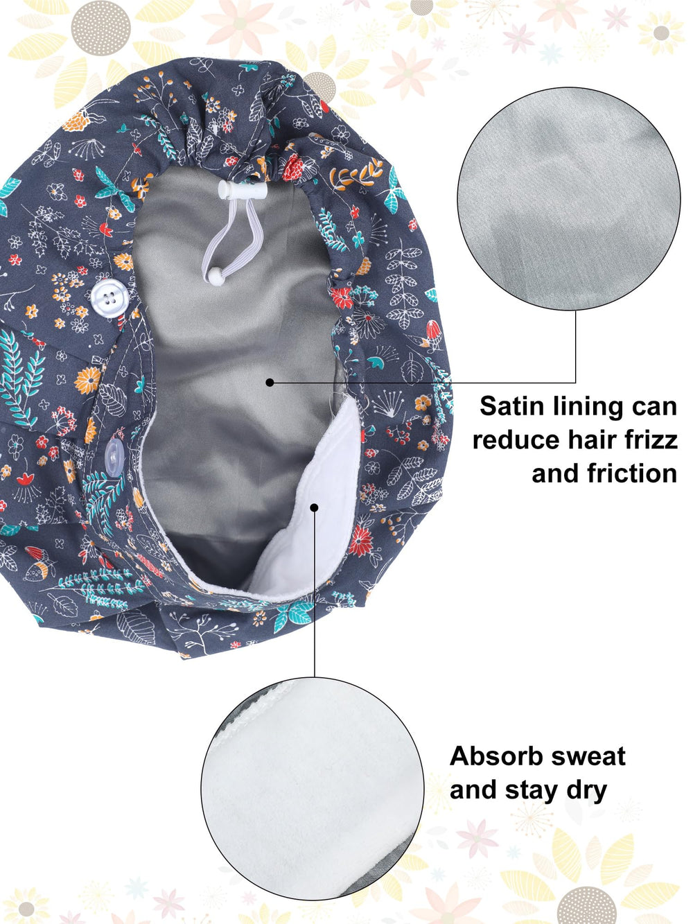Floraltop satin lining provides smooth feel and sweat absorption for comfortable wear.