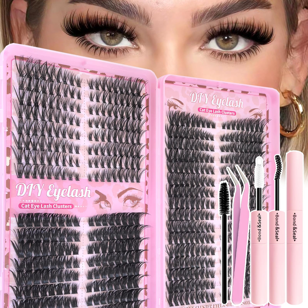 Floranest Lash Clusters Kit 560-piece front view for DIY salon-quality lashes.