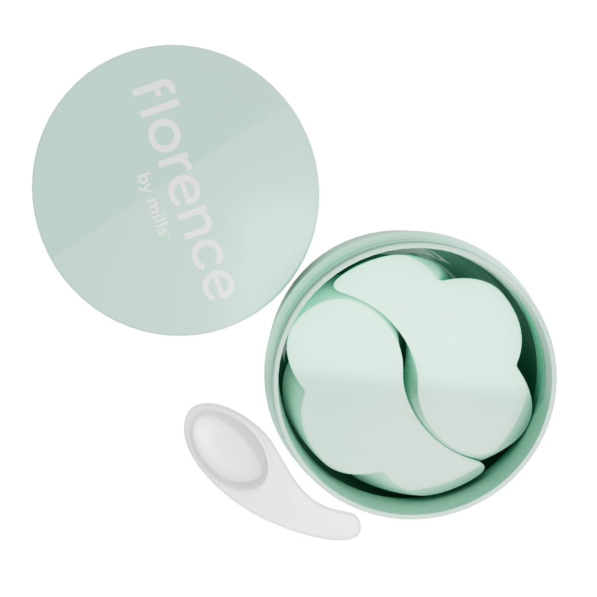 Florence by Mills Floating Under-Eyes Gel Pads packaging highlights depuffing benefits for mornings.