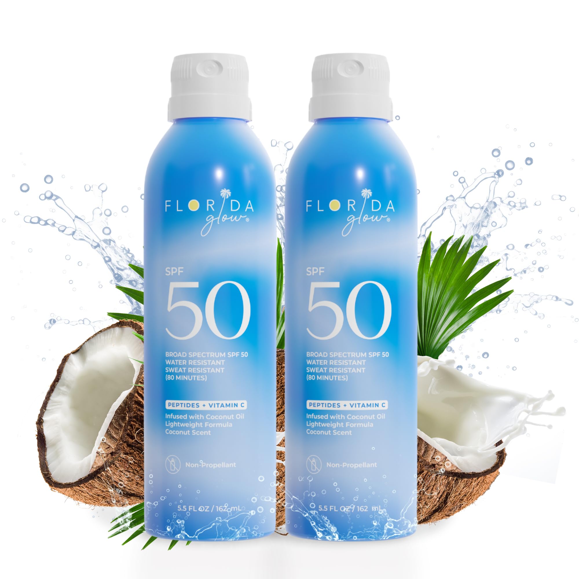Florida Salt Scrubs Florida Glow SPF50 spray bottle ready for sunny days