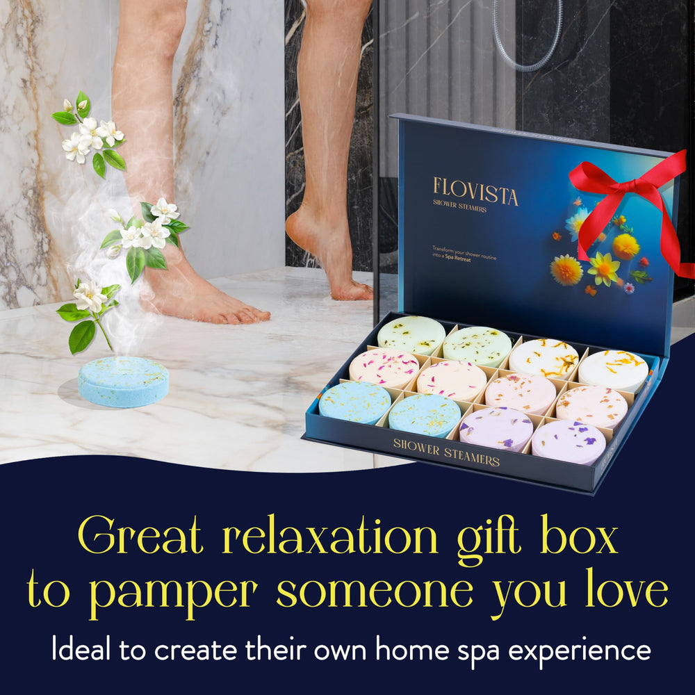 Flovista relaxing aromatherapy shower steamers with lavender and eucalyptus for at-home spa.
