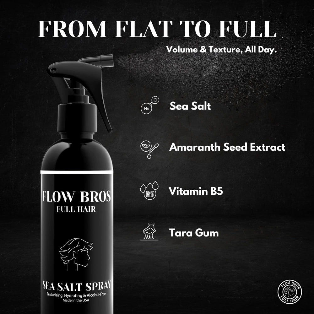 Flow Bros Sea Salt Spray packaging label showcasing clean, paraben-free formula