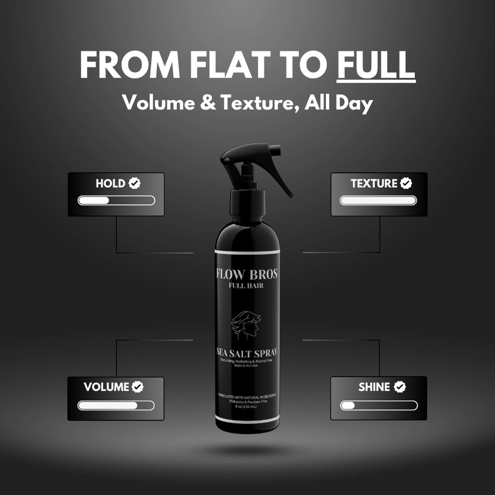 Flow Bros Sea Salt Spray waves and hair image emphasizing natural movement