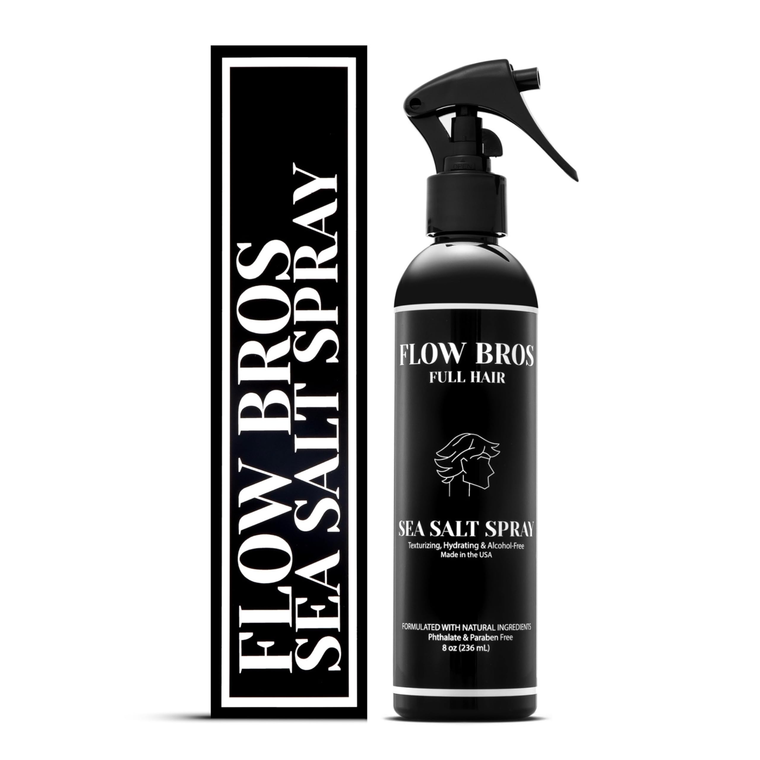 Flow Bros Sea Salt Spray bottle showing beach-texture volume for everyday styling.