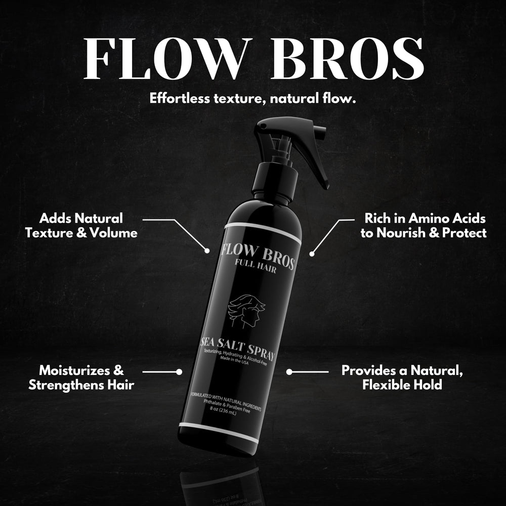Flow Bros Sea Salt Spray mist used as pre-styler for texture.