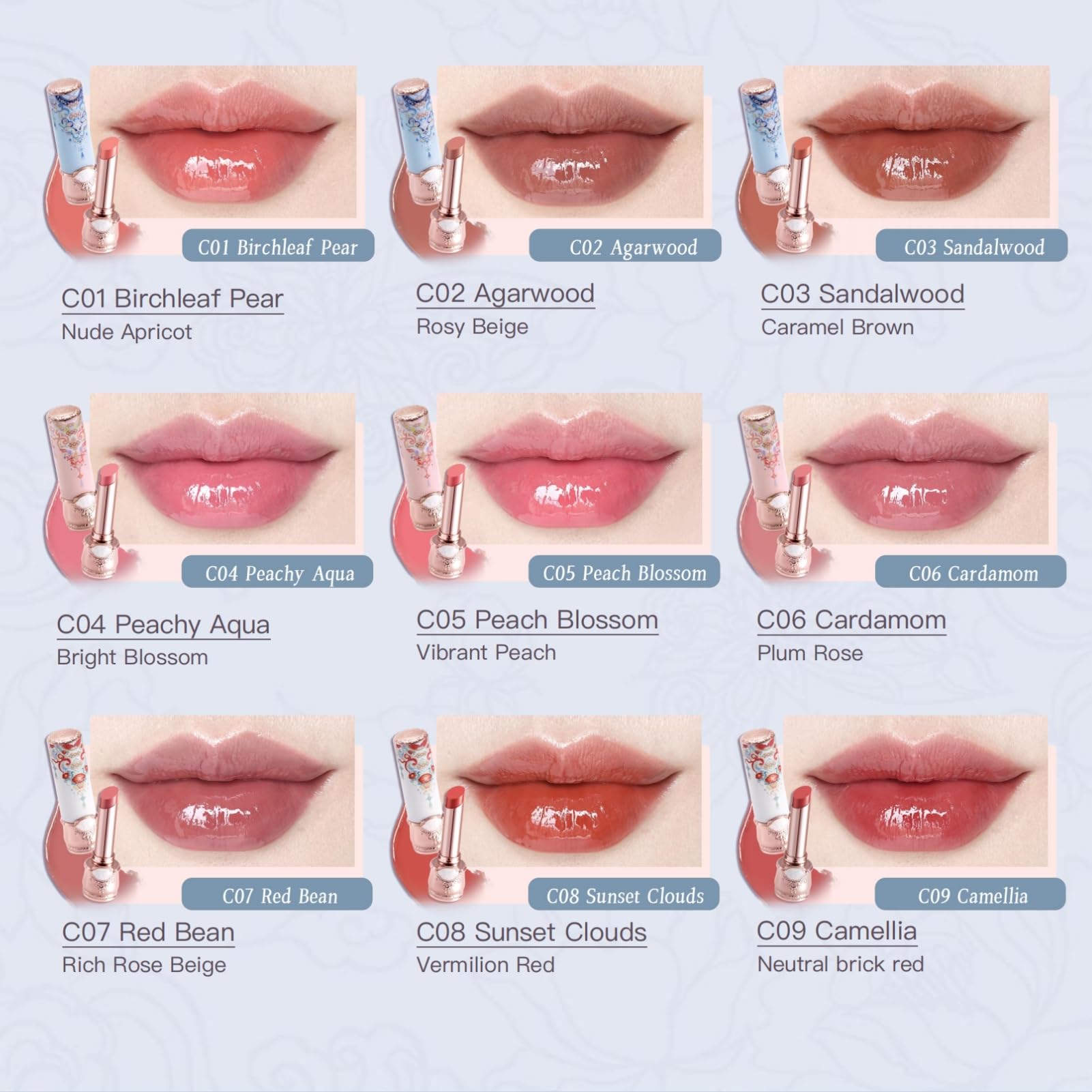 Flower Knows Butterfly Cloud Collar glossy swirl demonstrates high-shine lip finish.