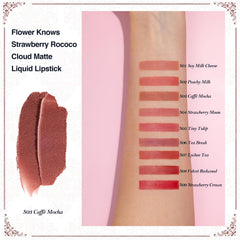 Flower Knows Cloud-Like Matte swatch demonstrating weightless, non-sticky comfort on lips