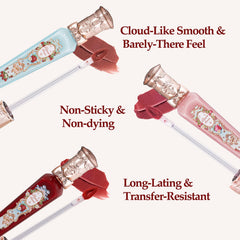 Flower Knows cloud-matte finish on lips close-up shows velvety, transfer-resistant wear.
