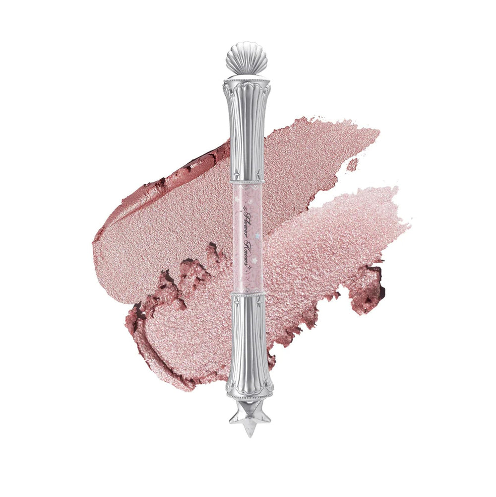 Flower Knows Shell's Jewel Peachy Pink swatch highlights undereye glow with natural warmth.