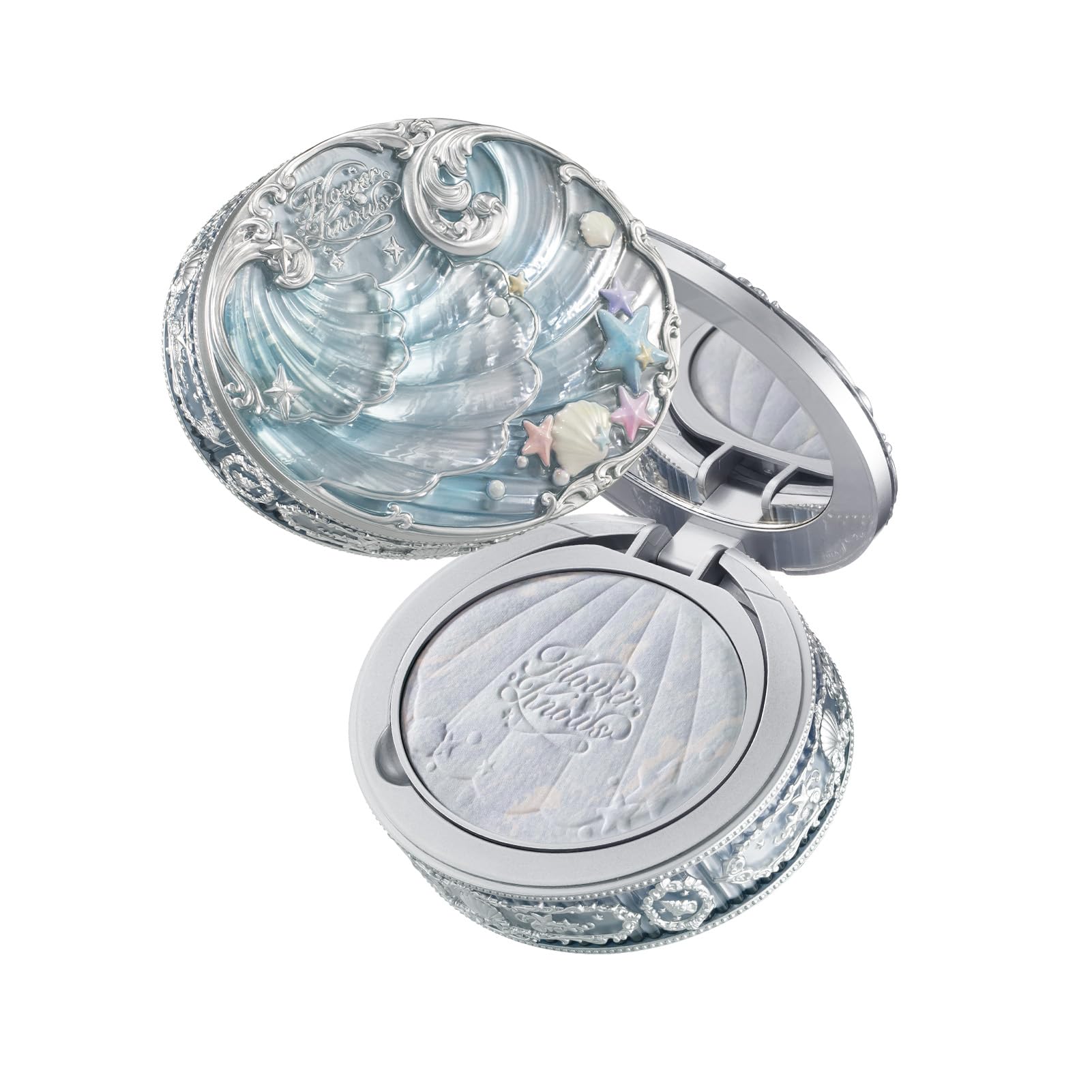 Flower Knows Shell's Jewel baked powder compact with mirror enables quick on-the-go touch-ups.
