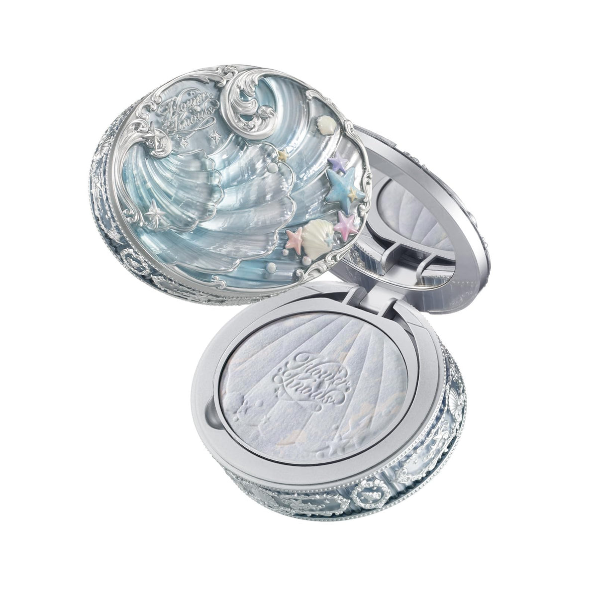 Flower Knows Shell's Jewel baked powder compact with mirror enables quick on-the-go touch-ups.