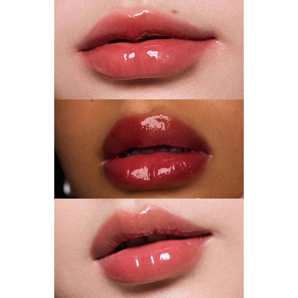Flower Knows lip glaze with Hyaluronic benefits diagram highlights deep hydration.
