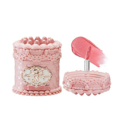 Flower Knows Strawberry Cupid Cake Lip Cream jar reveals soft pink shade with dessert-inspired design and long-lasting color