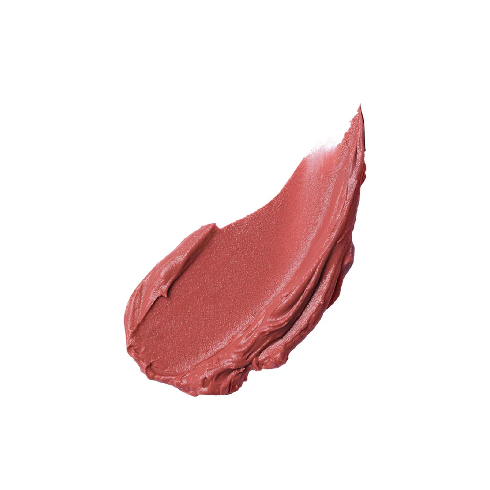 Flower Knows Soufflé lip swatch showing muted terracotta shade for everyday wear