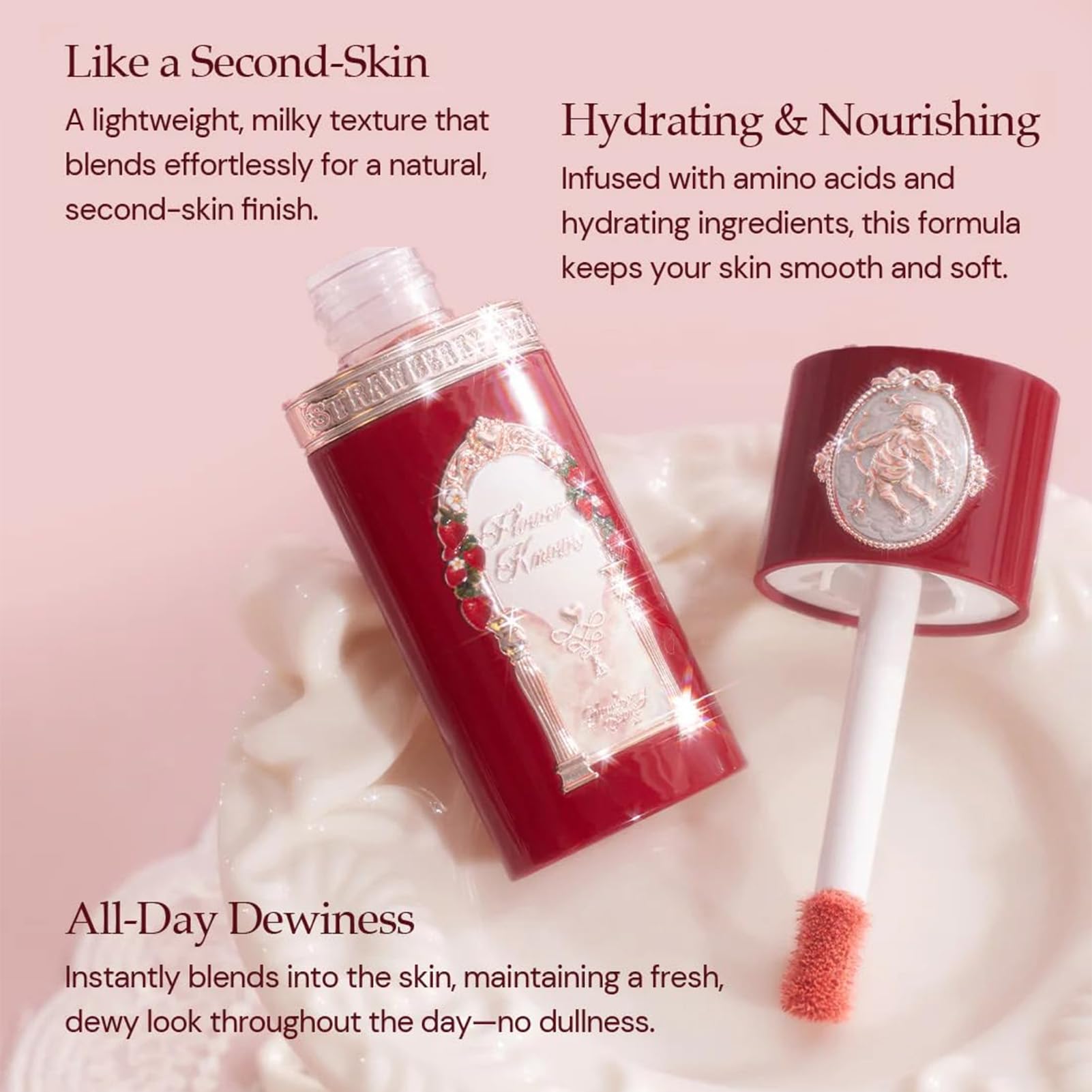 Flower Knows Strawberry Cupid application with cushion puff delivers smooth, precise color.
