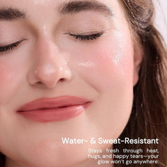 Flower Knows Strawberry Cupid Liquid Blush swatch on cheek demonstrates natural, lasting flush.