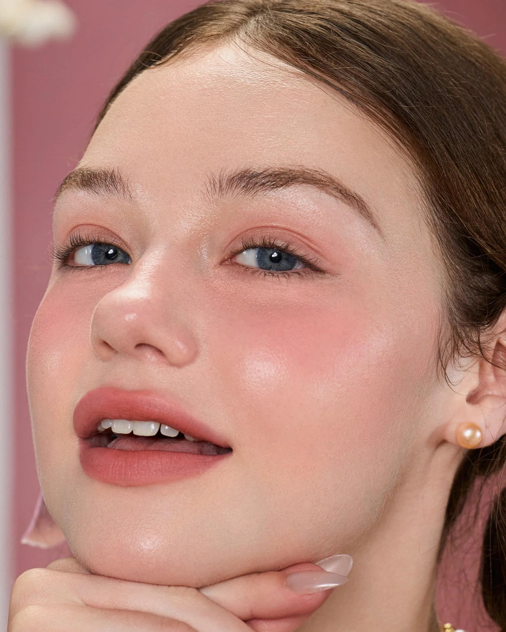 Flower Knows Strawberry Cupid liquid blush wear-time close-up of long-lasting color.