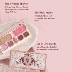 Flower Knows Strawberry Cupid Palette open lid reveals seven shades including mattes and shimmers for buildable color