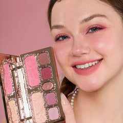 Flower Knows Strawberry Cupid Palette swatches on skin showing blendable, long-lasting color