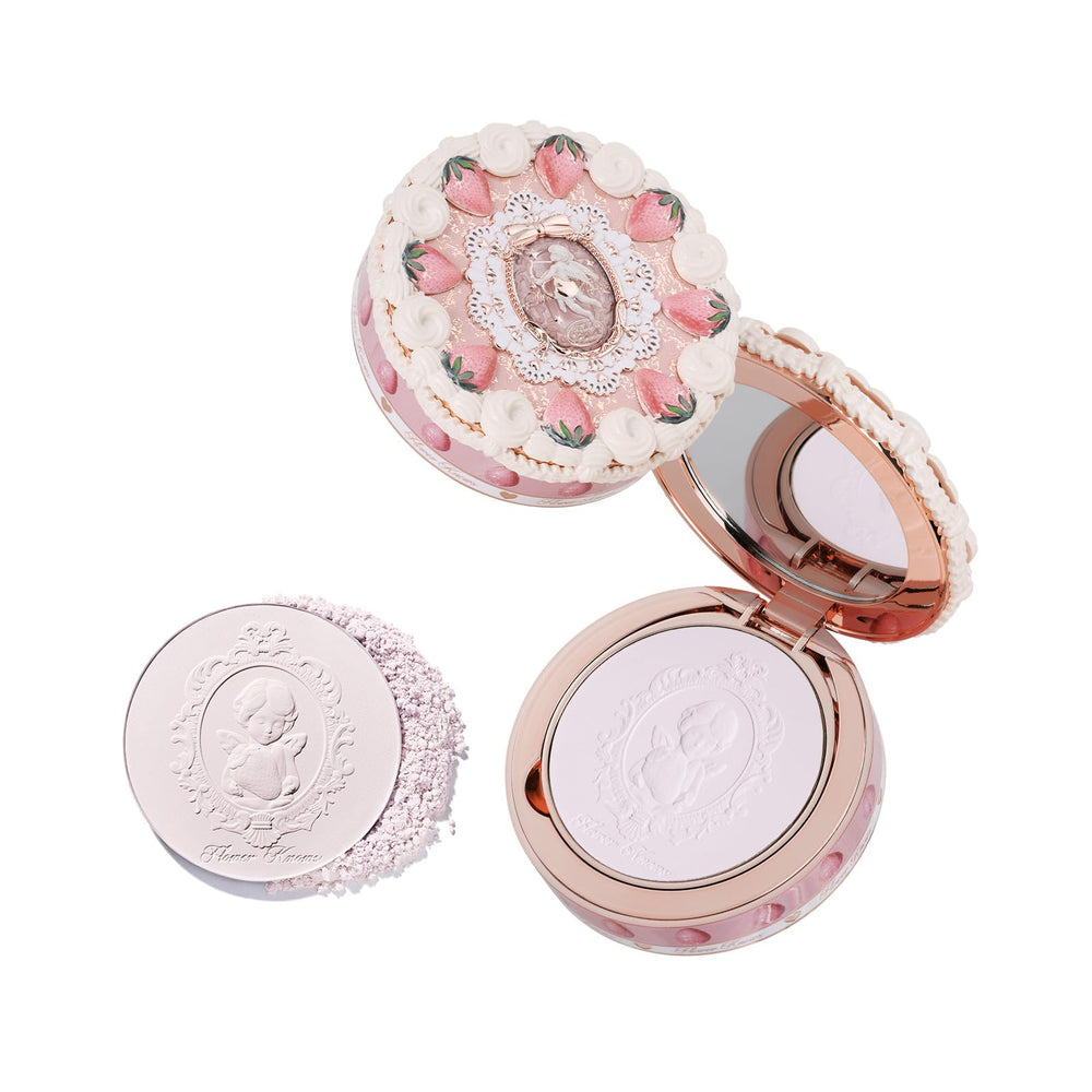 Flower Knows Strawberry Cupid pressed powder compact with built in mirror for quick touch ups