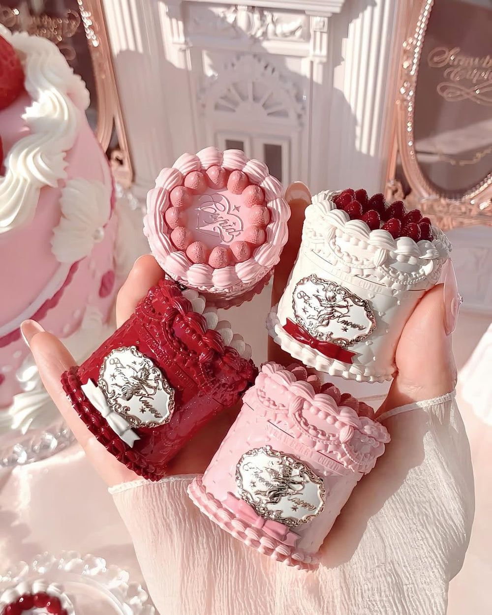 Flower Knows Strawberry Cupid solid perfume provides portable fragrance.