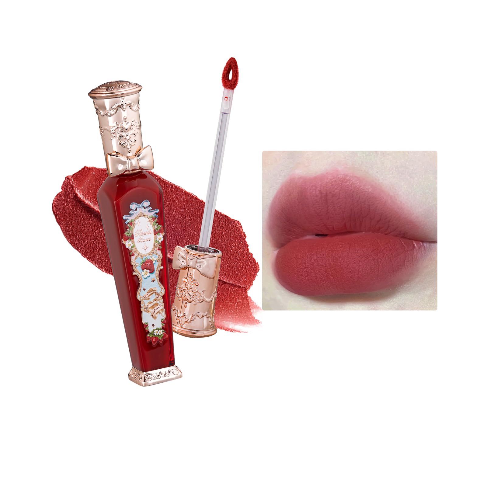 Flower Knows Strawberry Rococo Cloud Lip Cream bottle showing elegant packaging and shade range.