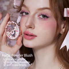 Flower Knows Strawberry Rococo compact open displays ultra-fine buildable powder.