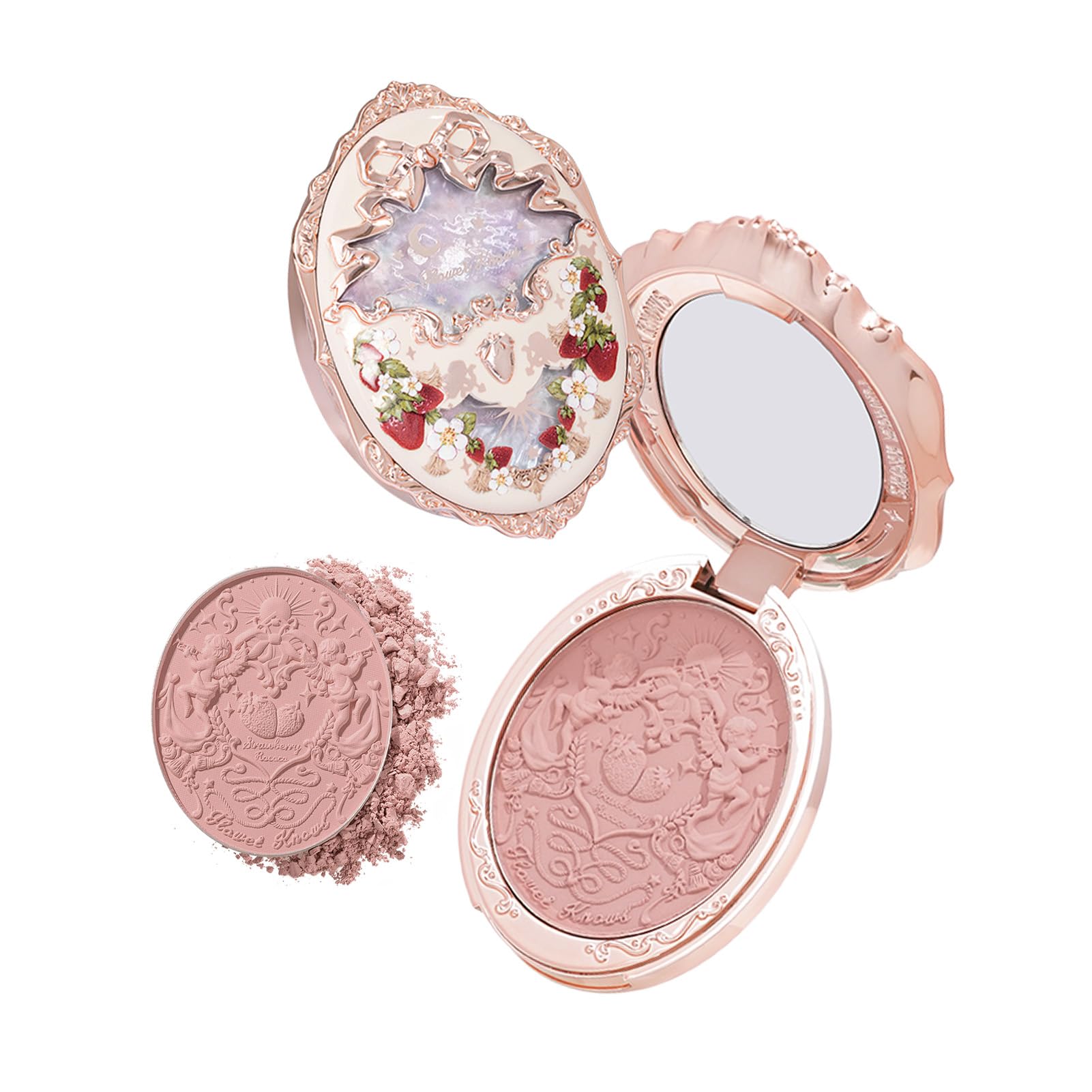 Flower Knows Strawberry Rococo embossed pattern on blush case for collectible decor.