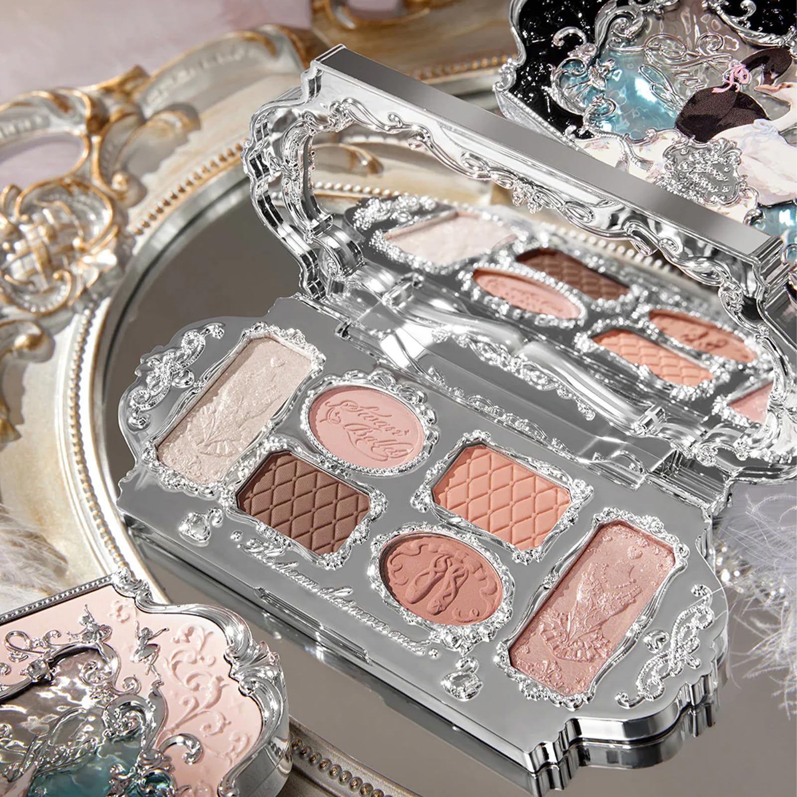 Flower Knows Swan Ballet compact with mirror enables precise makeup on the go.
