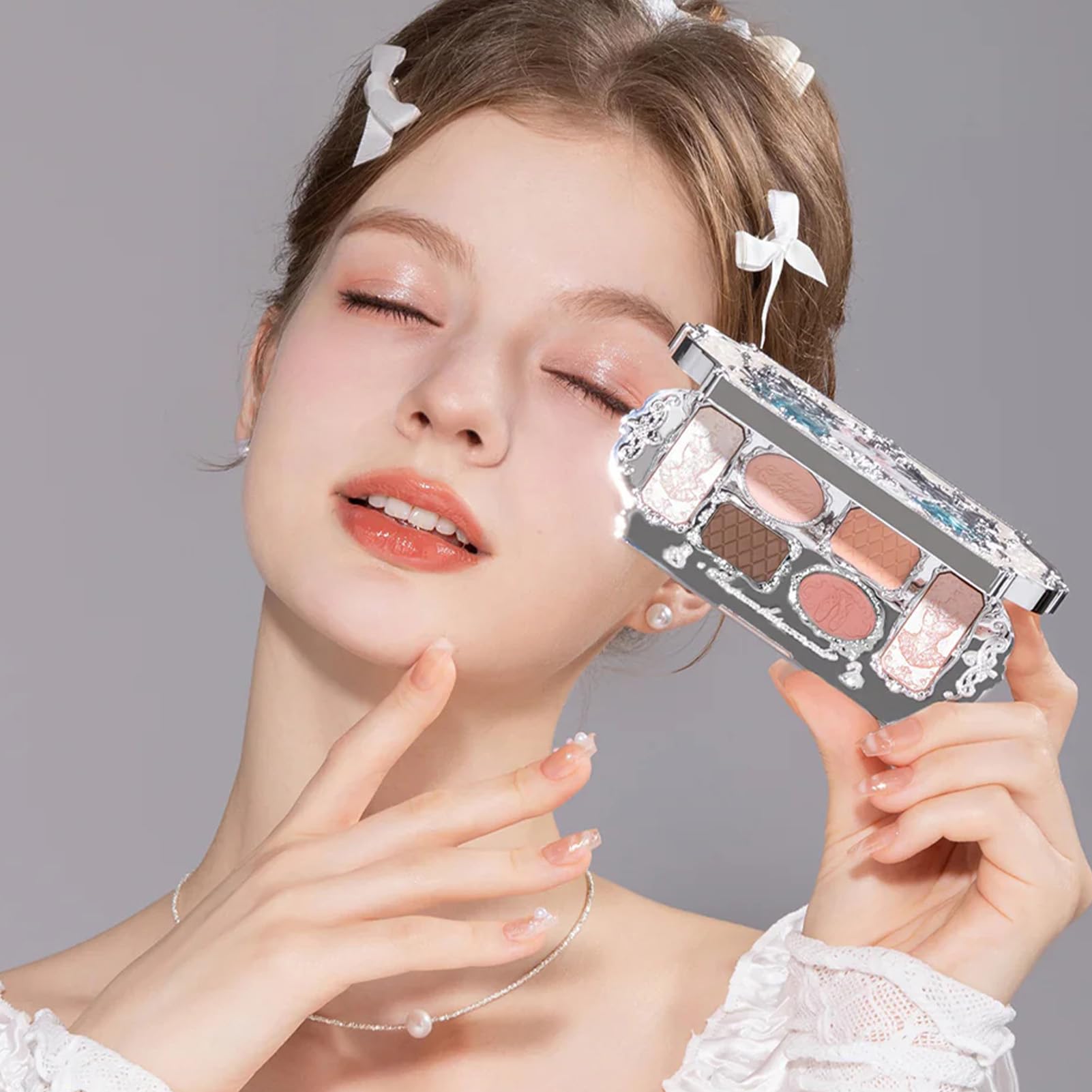 Flower Knows Swan Ballet shimmer shades closeup add subtle glow with versatile pearlescent finish.