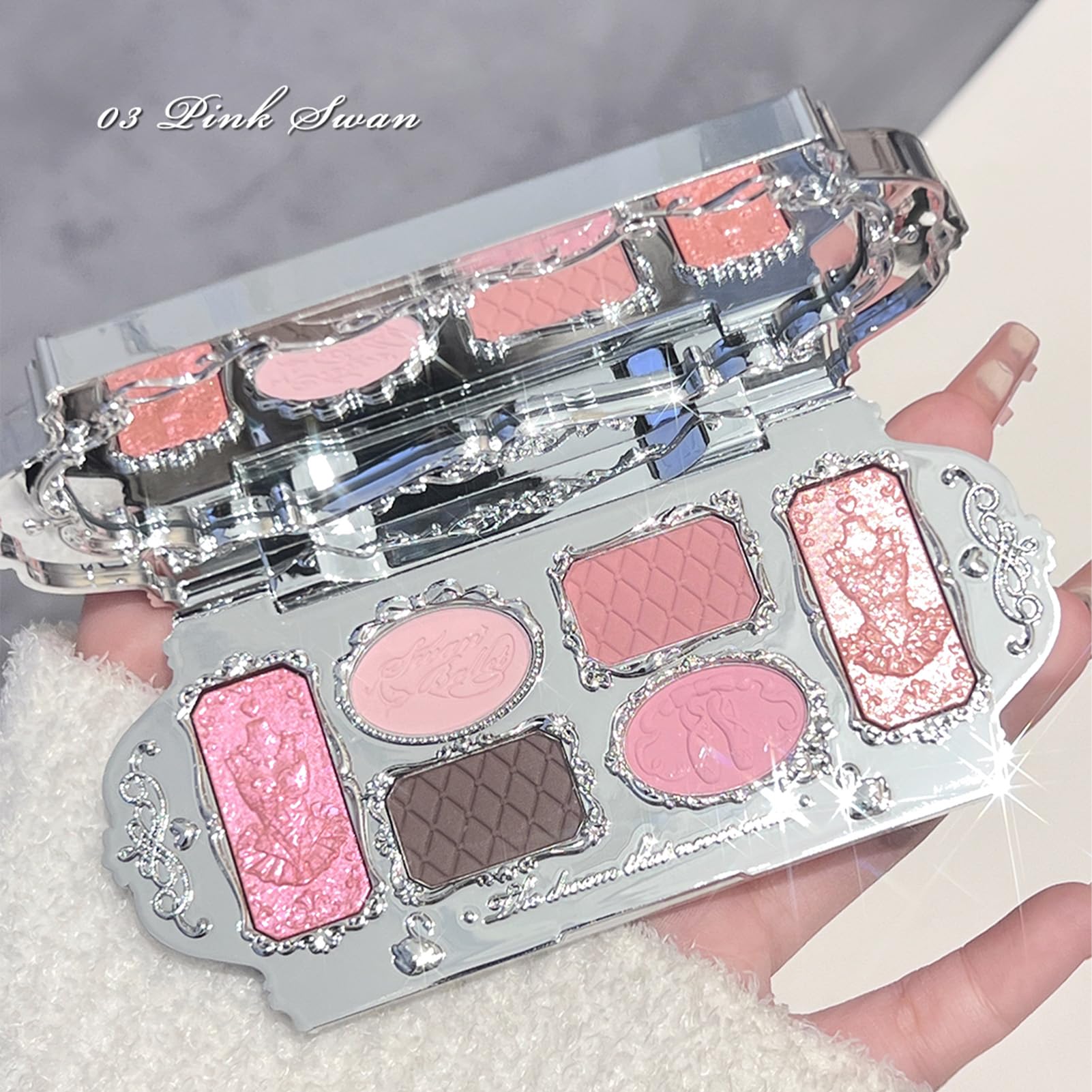 Flower Knows Swan Pink Swan swatch shows soft pinks and versatile day to night use.
