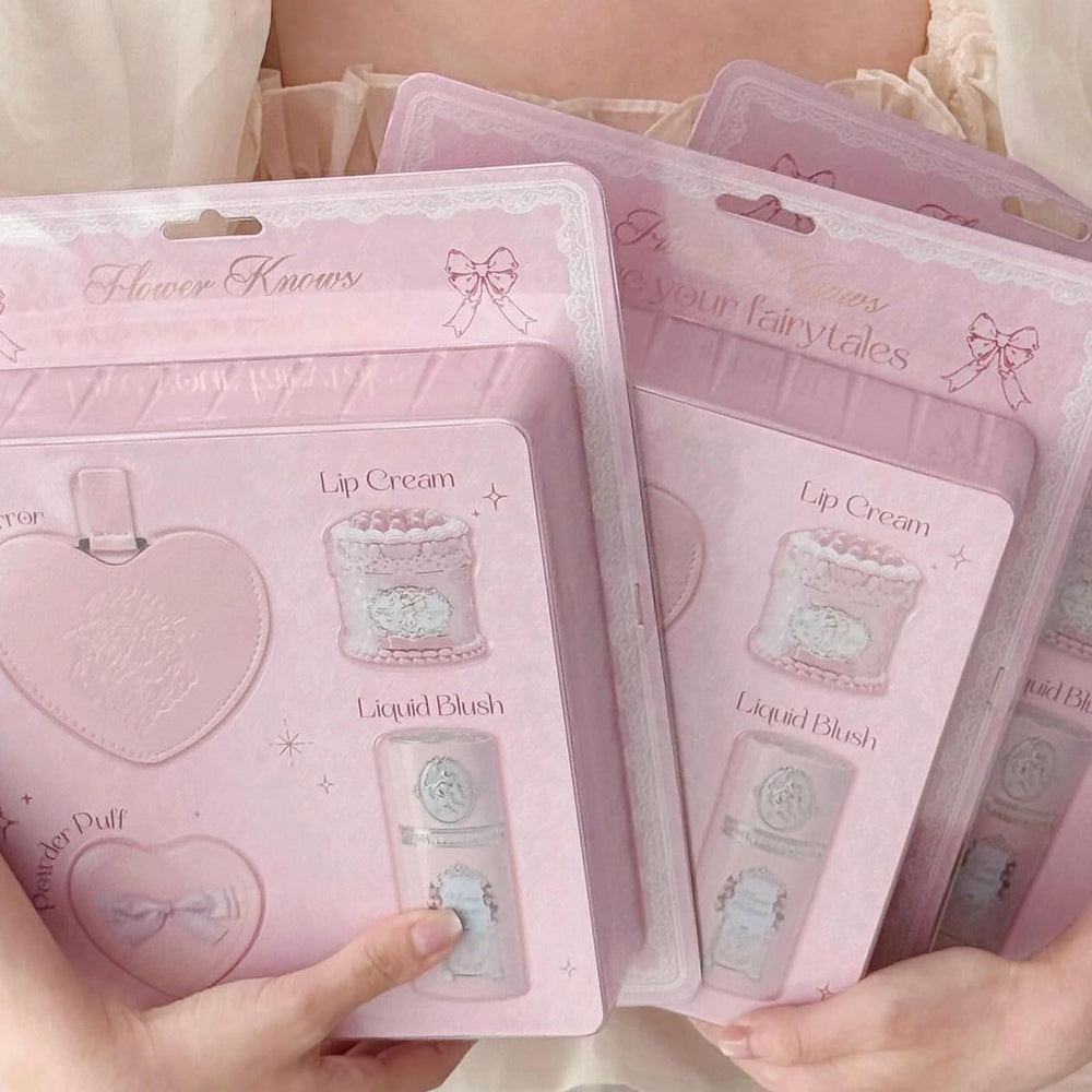 Flower Knows Travel-friendly makeup kit close-up emphasizes on-the-go refreshes.