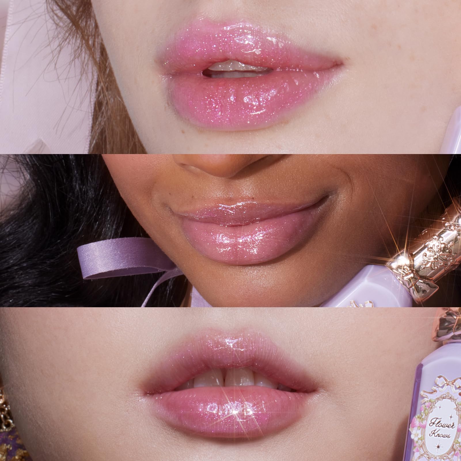 Flower Knows Violet Strawberry Rococo Glowy Lip Gloss tube shines with premium shimmer