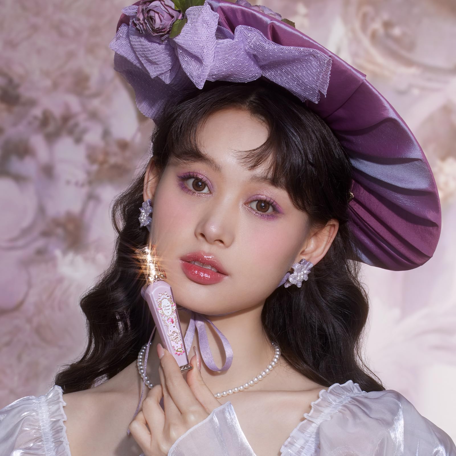 Flower Knows display vanity with Violet Strawberry Rococo lip gloss as décor piece
