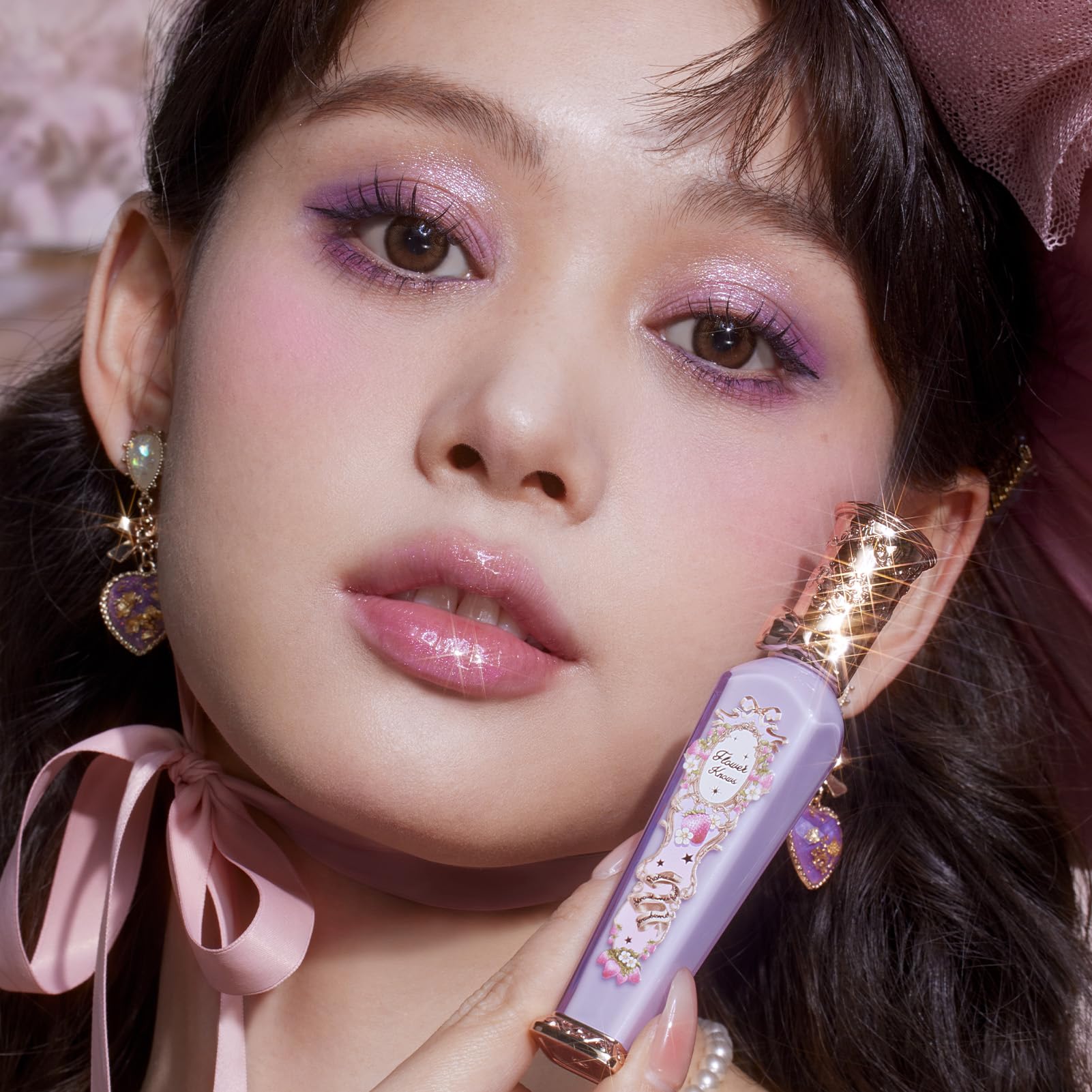 Flower Knows Violet Strawberry Rococo Glowy Lip Gloss vanity display enhances beauty decor