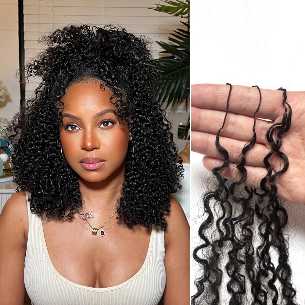 FlowerSeason Afro Kinky Curly Knotless extensions closeup for seamless natural color.