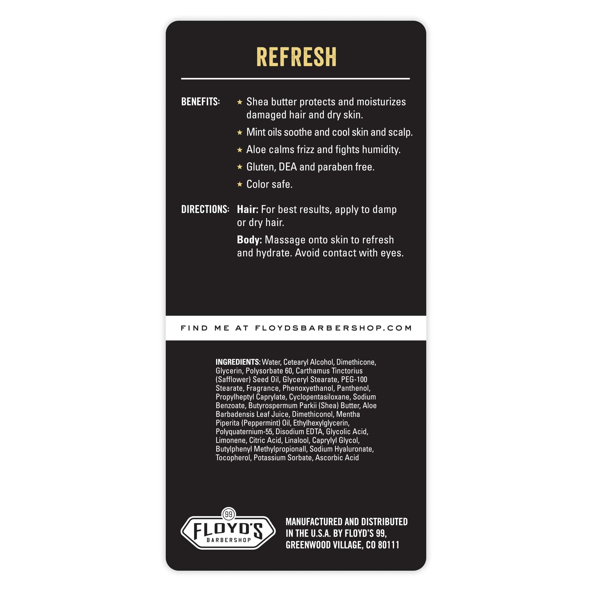 Floyd's 99 Refresh conditioner application shows mint cooling on hair and scalp.