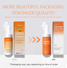 FluMisch Turmeric Kojic Acid Foaming Face Wash with brush for gentle exfoliation.