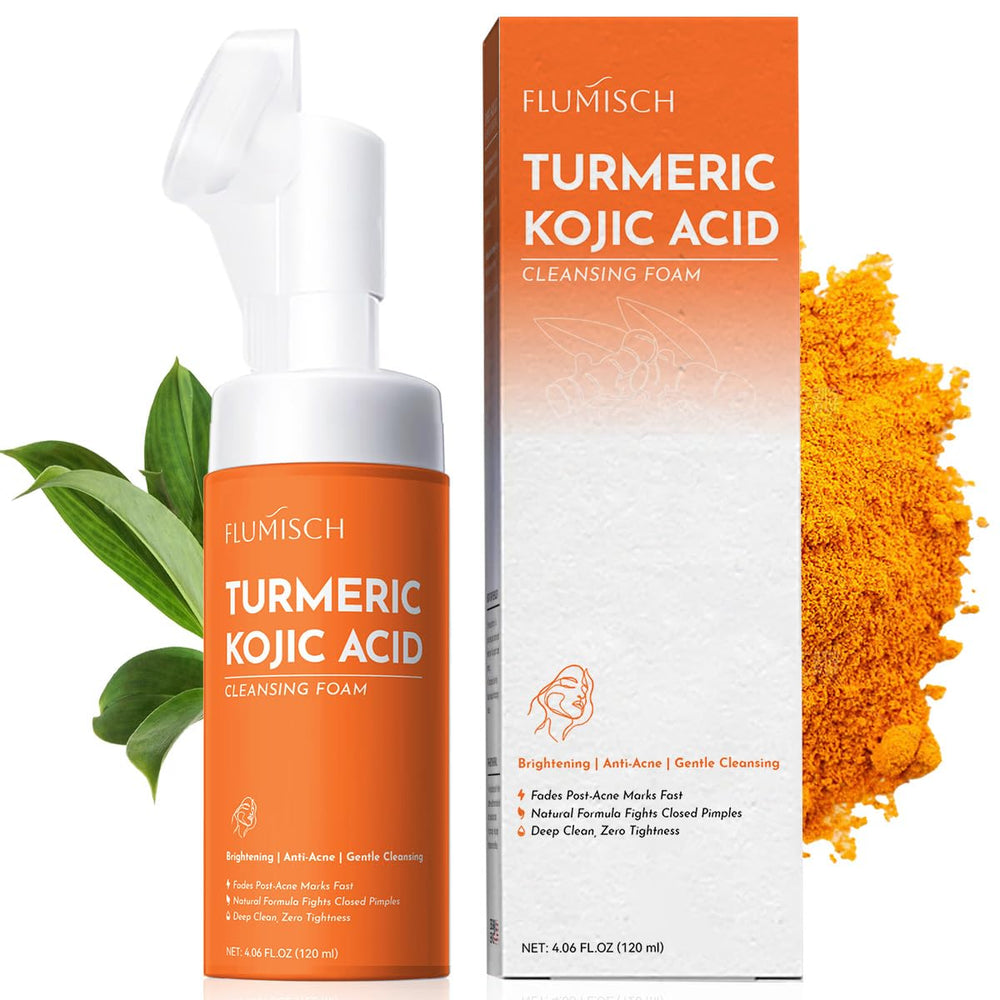 FluMisch Turmeric Kojic Acid Facial Cleanser bottle ready for a daily brightening cleanse.