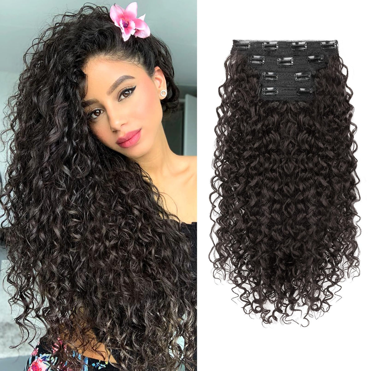 Flufymooz clip-in extensions 4pc pack offers natural texture for seamless blend.