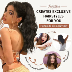 Flufymooz 18-inch ponytail clip enables quick styling for daily wear or events.