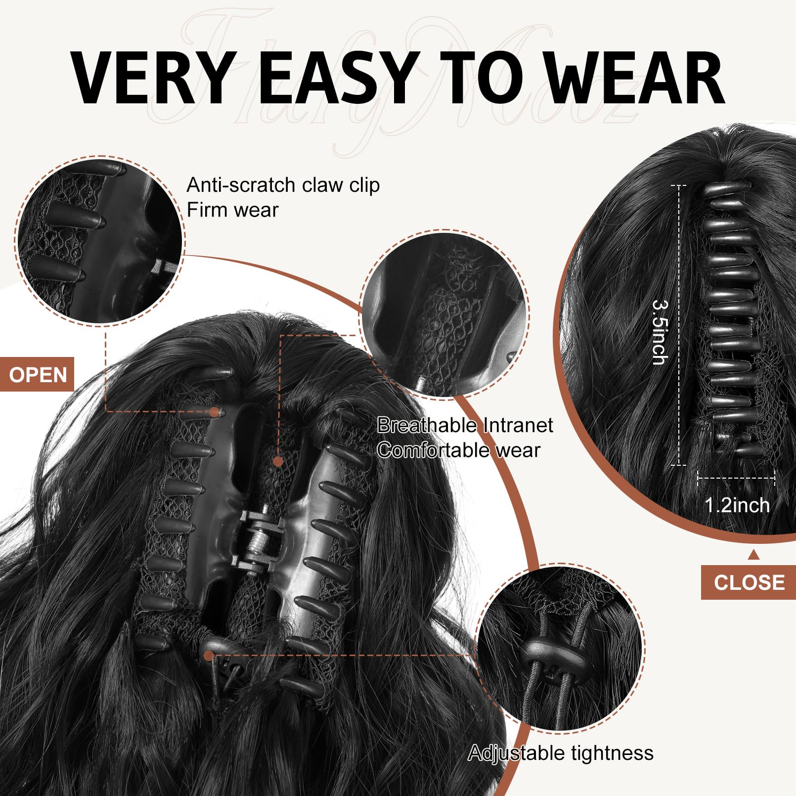 Flufymooz ponytail-wavy-curly texture blends naturally with real hair.