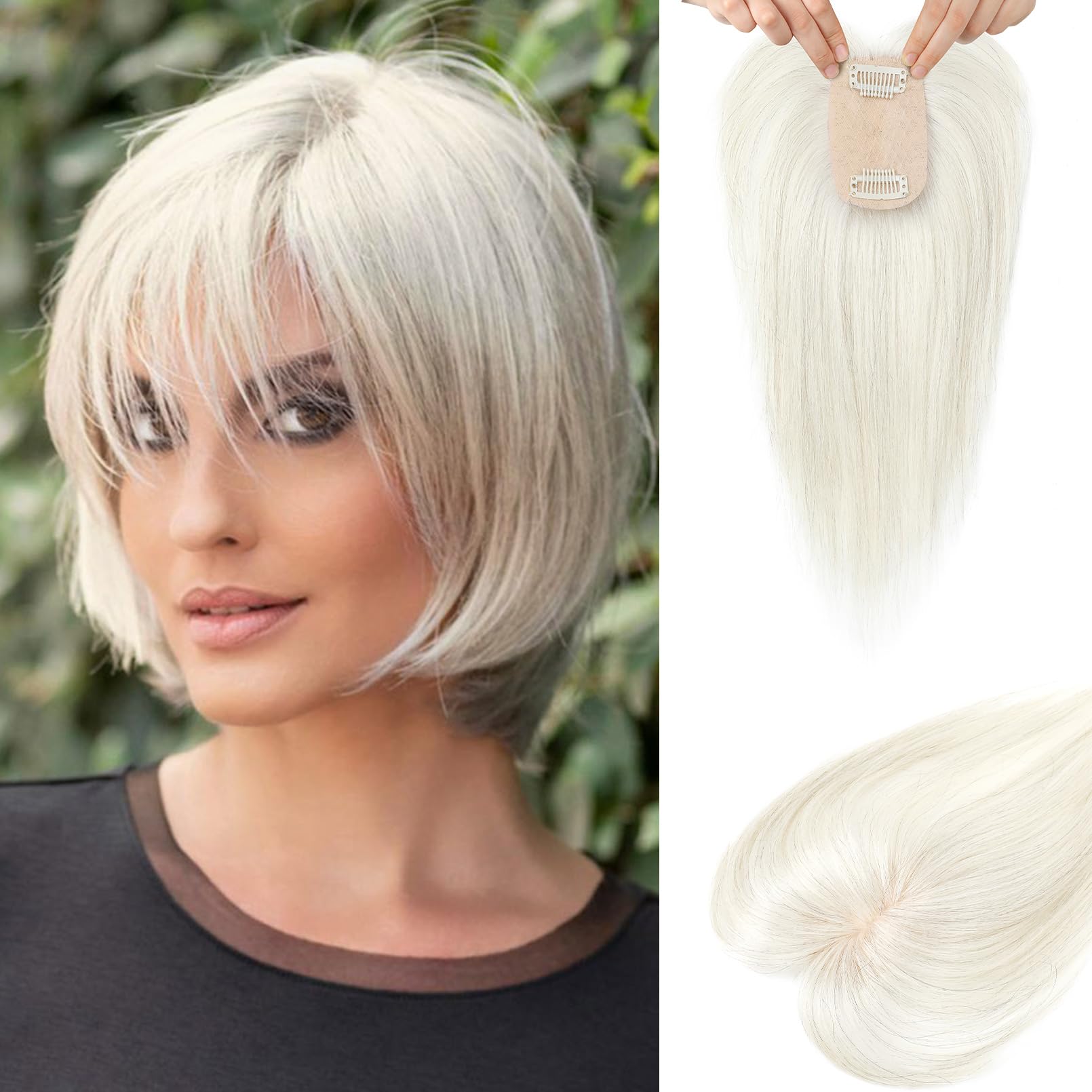 Flufymooz topper clip bangs closeup shows natural air fringe for instant volume