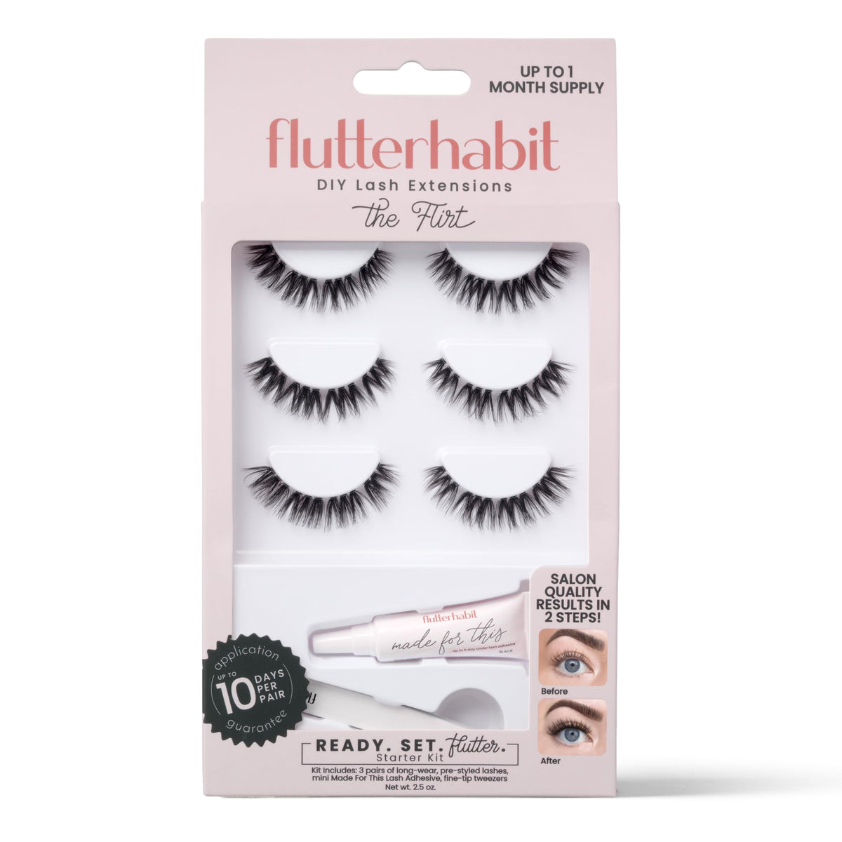 FlutterHabit Flirt Ready Set lashes—three sets provide a natural daytime enhancement.