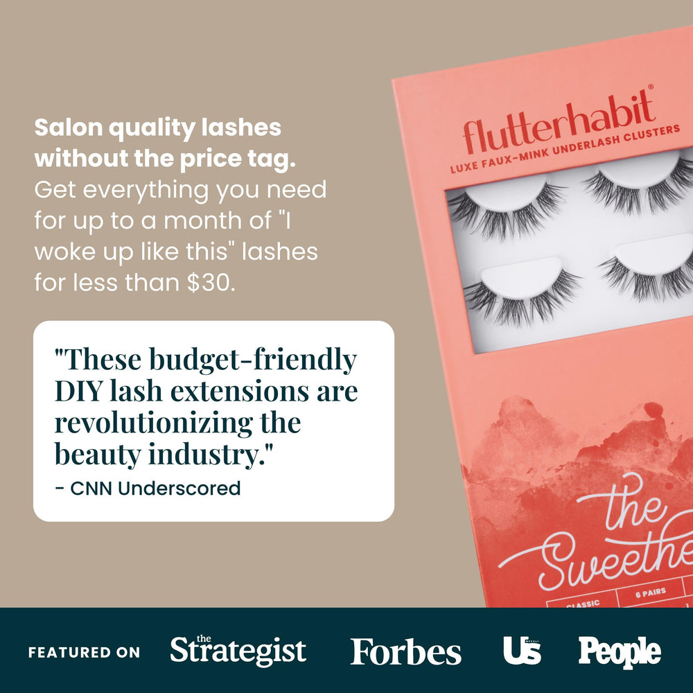 FlutterHabit Sweetheart lash clusters six-sets laid out for versatile styling options