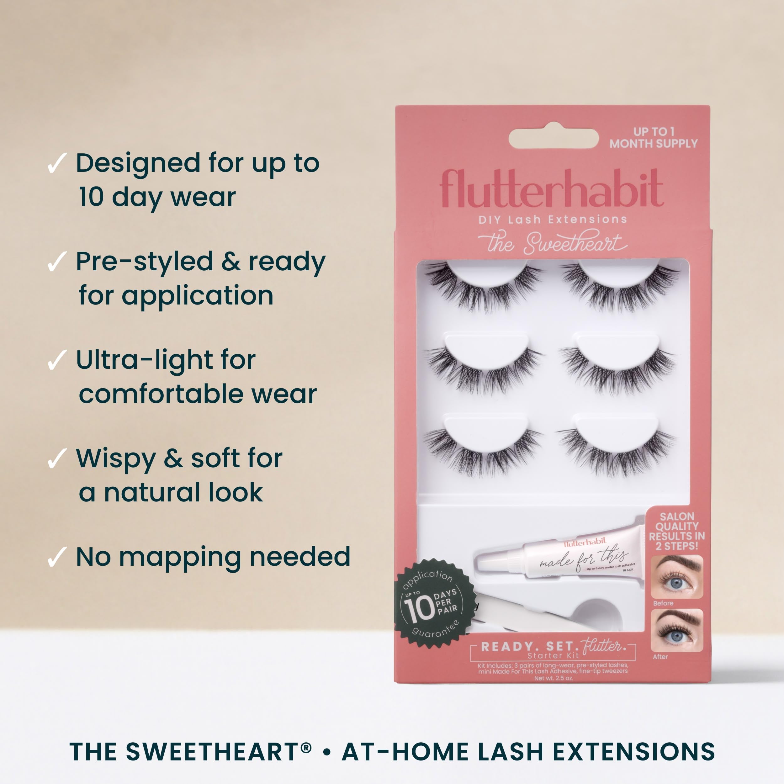 FlutterHabit Sweetheart installation demo shows step-by-step lash placement at home