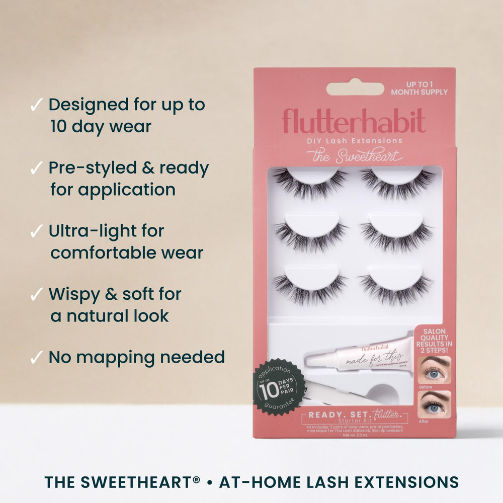 FlutterHabit Sweetheart installation demo shows step-by-step lash placement at home