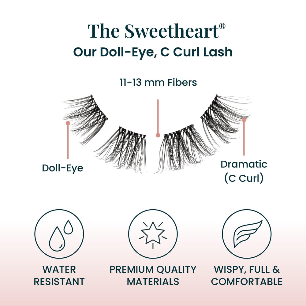 FlutterHabit The Sweetheart Lashes on eye shows natural curl for enhanced eyes