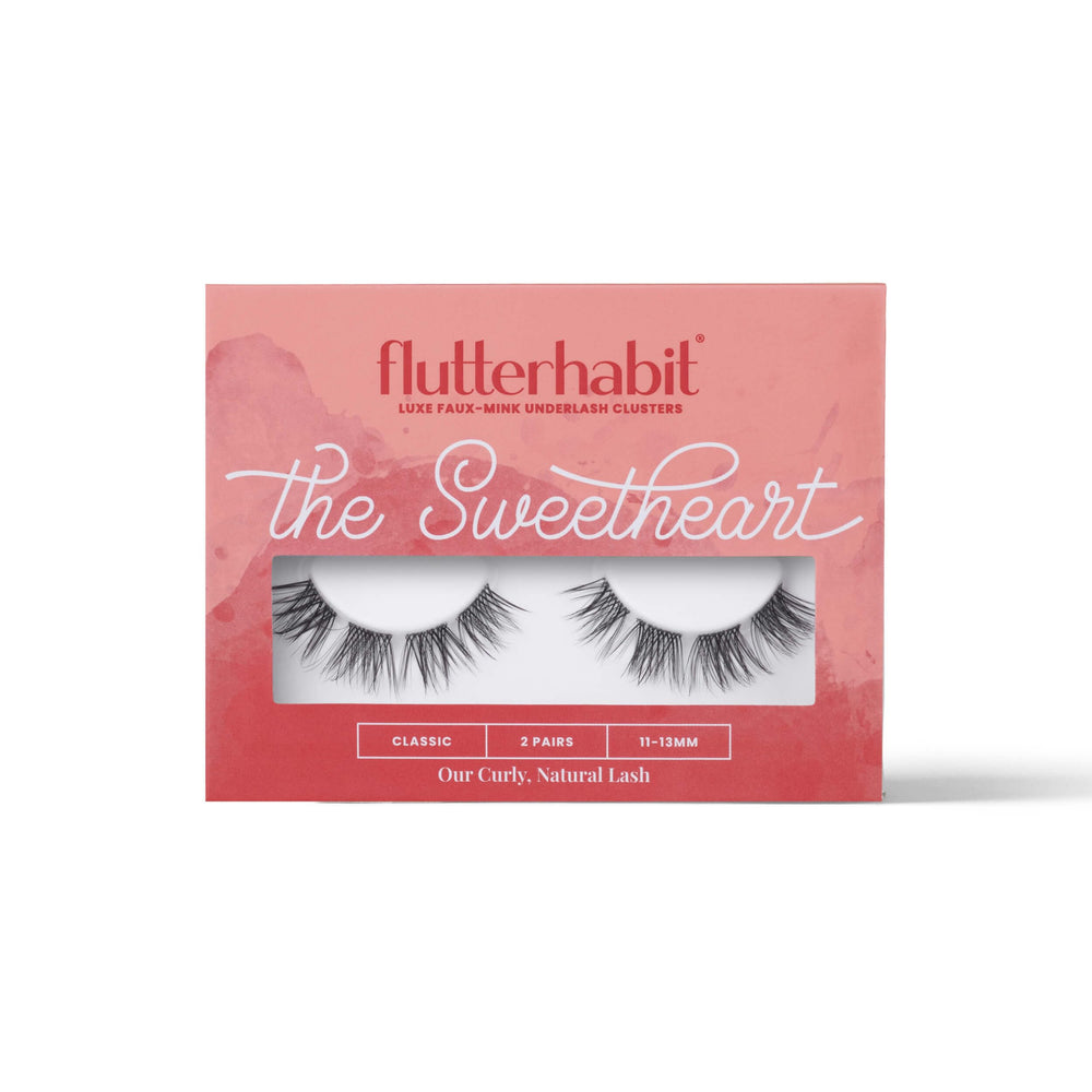 FlutterHabit The Sweetheart Lashes pack 2 sets closeup shows pre-clustered design for easy application